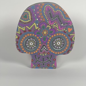 Sugar Skull Plaque Vibrant Day of the Dead Decor Painted Wooden