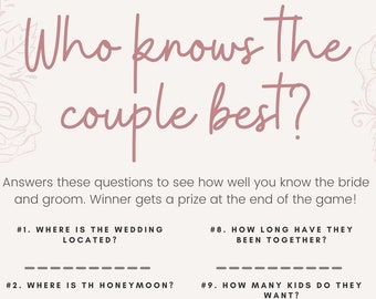 Who Knows the Couple Best Bridal Shower Game Printable Worksheet Template SVG