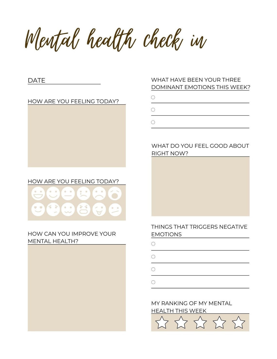 Mental Health Daily And Weekly Check In Journal Worksheet Printable pin-on-goals-bullet-journal-layouts
