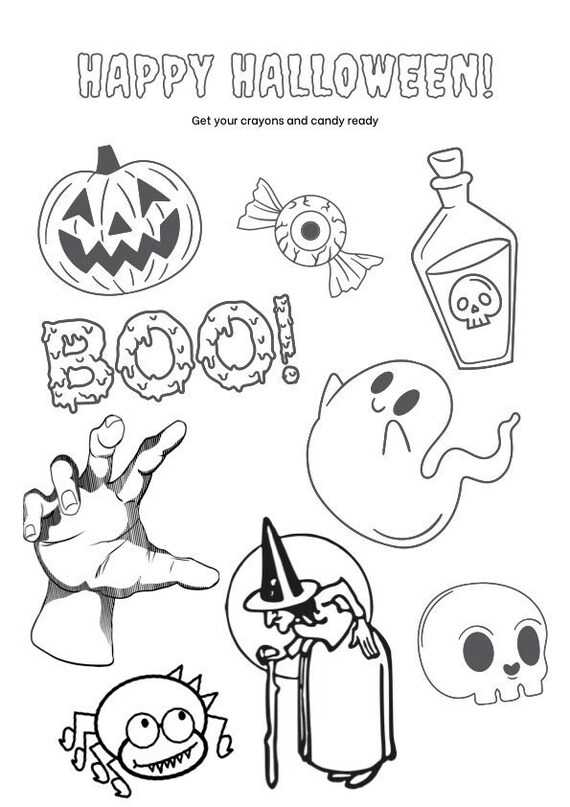 Printable Halloween Themed Coloring Page Halloween Coloring | Etsy