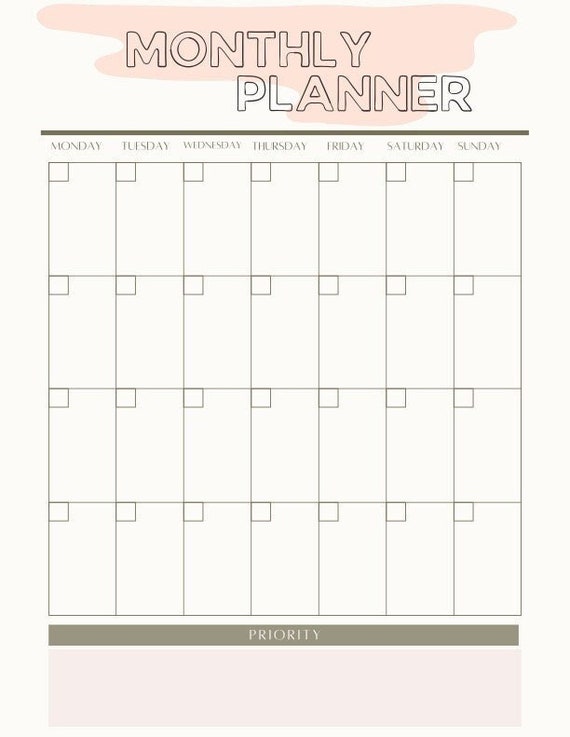 Monthly Planner SVG Monthly Planner Calendar SVG Monthly Calendar Template  Svg-fill in Monthly Calendar Svg-printable Monthly Calendar Svg - Etsy
