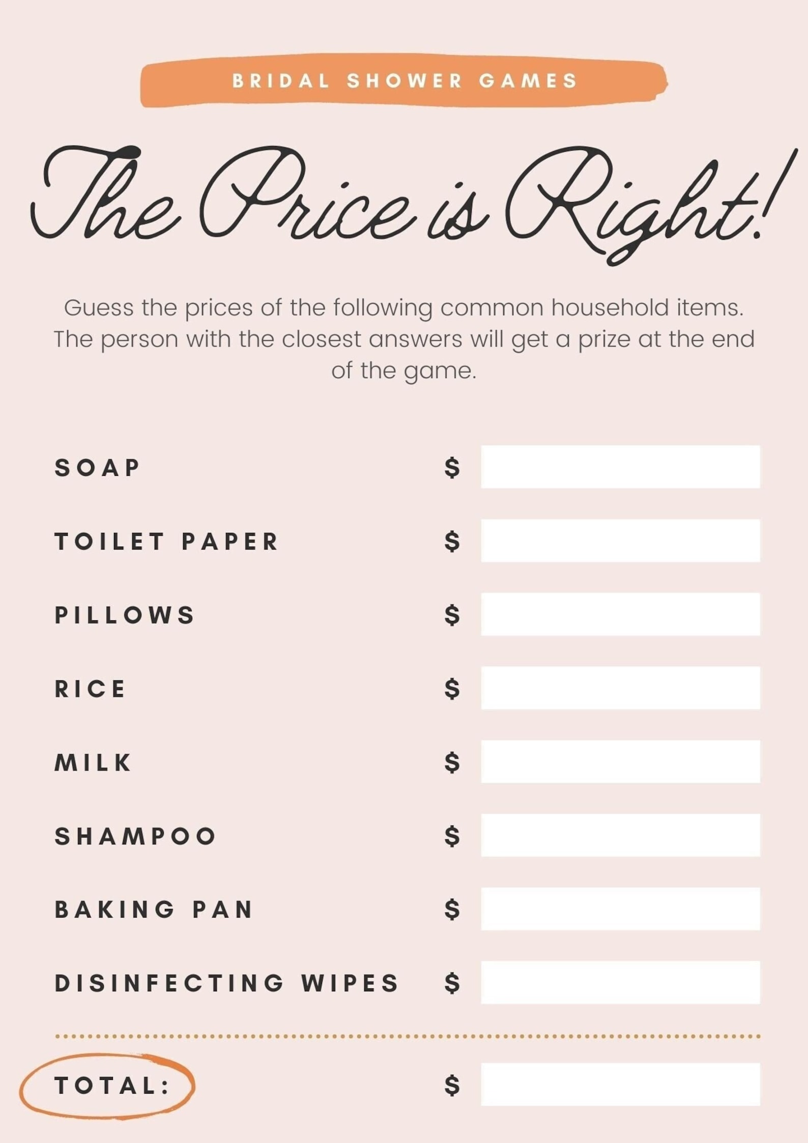 The Price is Right Bridal Shower Game Printable Worksheet Template SVG ...
