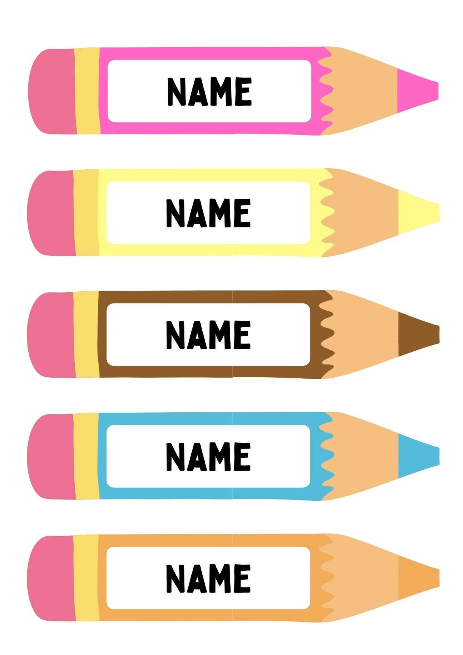Colorful Pencil Name Tag Printable Template SVG - Etsy