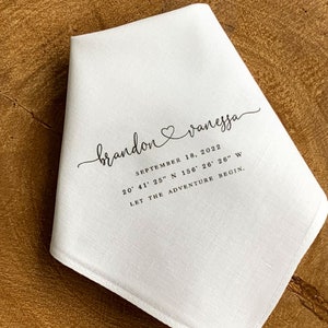 Wedding gift for the couple personalized, printed handkerchief, wedding coordinates, wedding gift from bridesmaid, groomsmen, happy tears