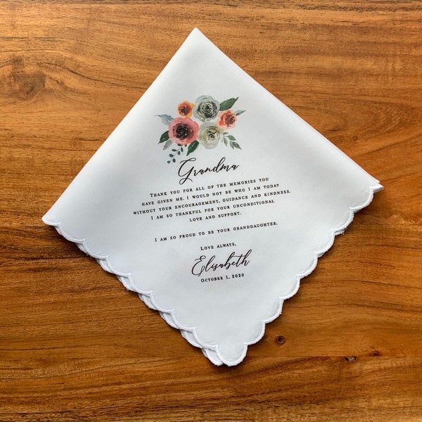Grandma Handkerchief gift from the Bride and Groom-PRINT-Wedding Hankies-Grandmother Gift-Grandma Hankerchief-Bride Gift to Granny