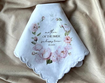 Mother of the bride gift, For Happy Tears, Wedding gift, blush soft blooms, from the bride, mother of the groom gift, printed handkerchief