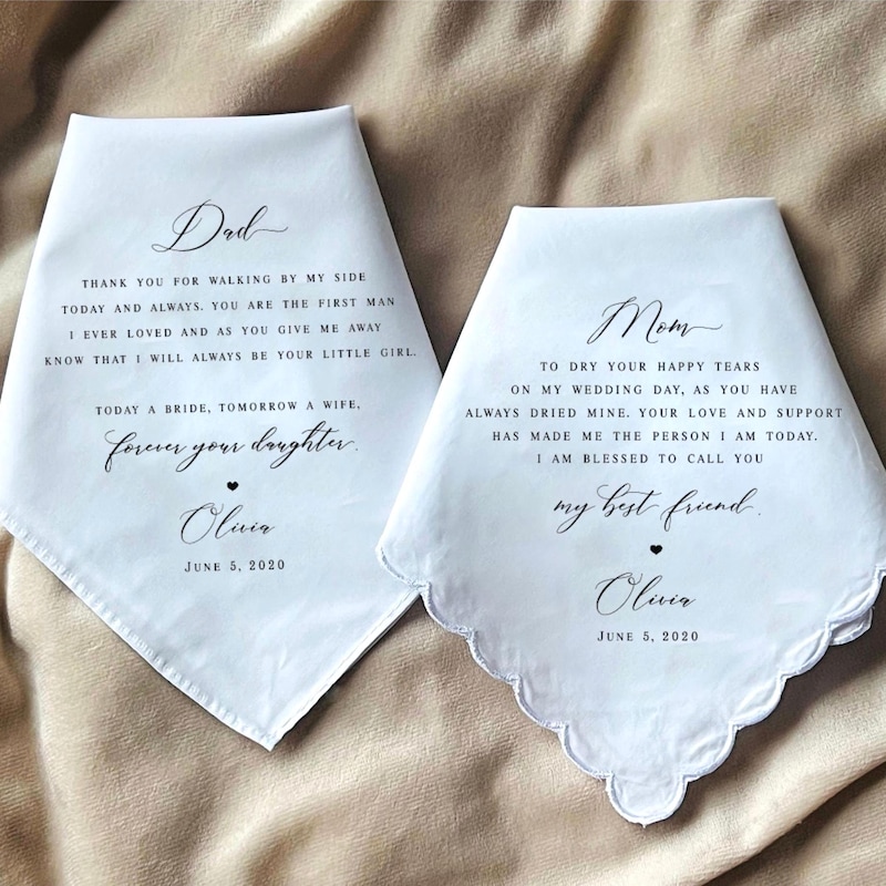 Mother of the bride & father of the bride gift, mother of the bride gift, wedding handkerchief from daughter, from bride, minimalist