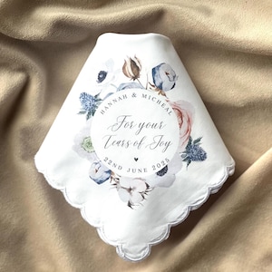 For Happy Tears Handkerchief, wedding handkerchief from mother of the bride groom, something blue, tears of joy, dusty blue florals,