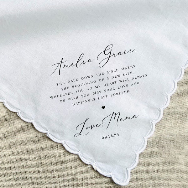 Bride handkerchief from Mom, Wedding Handkerchief-PRINTED-custom-Wedding Gift to daughter-wedding hankies from parents -DFM