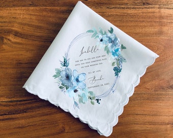 Junior Bridesmaid gift, flower girl gift, something blue, personalized handkerchief, from the bride, bridesmaid, personalized handkerchief