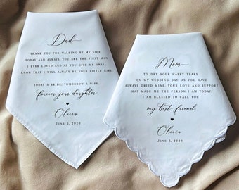 Mother of the bride & father of the bride gift, mother of the bride gift, wedding handkerchief from daughter, from bride, minimalist