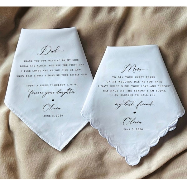 Mother of the bride & father of the bride gift, mother of the bride gift, wedding handkerchief from daughter, from bride, minimalist