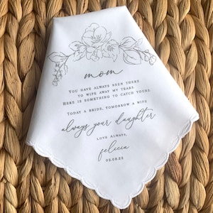 Regalo per la madre della sposa, regalo per il padre della sposa, fazzoletto da sposa, personalizzato, regalo di nozze per la mamma, fiori di ciliegio, minimalista