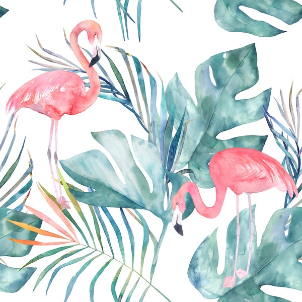 PUL waterproof fabric, Tropical Flamingo design