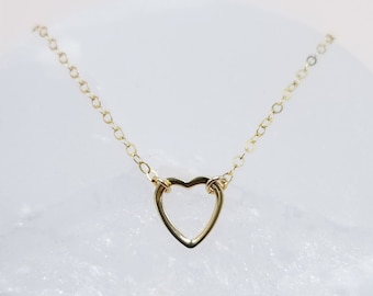 Gold open heart necklace • gold heart necklace • Dainty heart necklace • small heart necklace • layering necklace • gold filled necklace