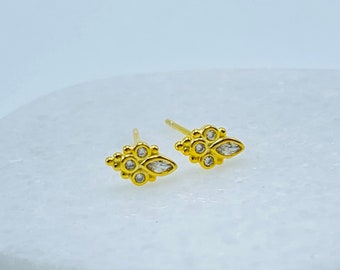 Small gold stud earrings, Stud earrings with cubic zirconia, cartilage studs, Dainty studs, minimalist studs, Tiny studs