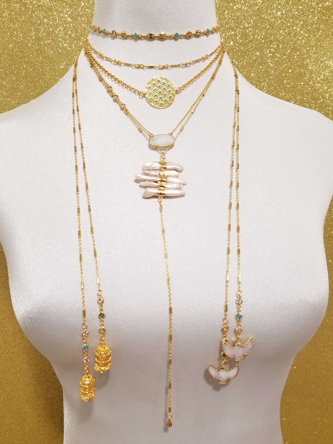 Bird Cage Necklaces Golden Bird Cage Gold Long Chain Etsy