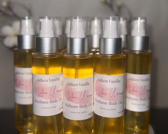 Silken Vanilla Perfume Body Oil – Long Lasting Creamy Vanilla Scented Body Oil | Mikas Aromas 4 oz