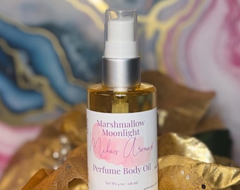 Marshmallow Moonlight Perfume Body Oil – Soft Vanilla Musk Nighttime Scented Body Oil | Mikas Aromas 4 oz