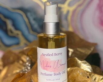 Nestled Berry Perfume Body Oil – Fresh Strawberry Floral Wood Scented Body Oil, 4 oz
