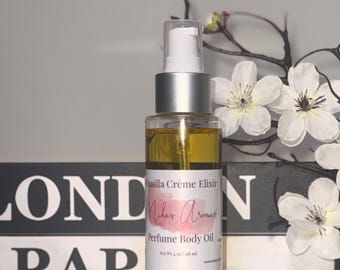 Vanilla Crème Elixiré Perfume Body Oil – Long Lasting Warm Vanilla Amber Scented Body Oil | Mikas Aromas 4 oz