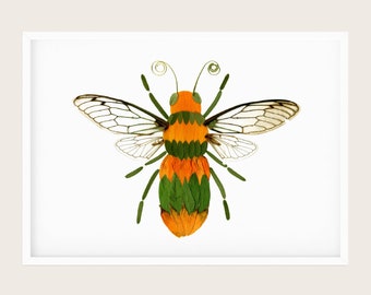 Bumblebee Pressed Flower Art Print, Cottagecore Decor Bee
