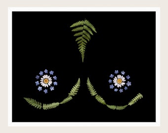 Pressed Flower Boobie Art | Flower Print | Boob Art | Free the Nipple | Feminist Decor | Women Empowerment