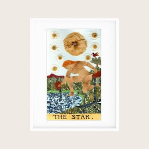 Geperste bloem Tarot kunst | Tarotafdruk | De ster | Tarot wanddecoratie | Tarot sterrenkaart