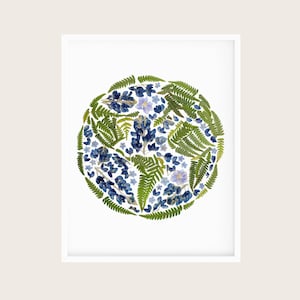 Pressed Flower Earth Print | Mother Earth Art | Pressed Flower Print | Fern Wall Art | Botanical World