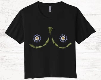 Gepresste Blumen Nip Tshirt | Blumendummköpfe | Feministisches T-Shirt | Stärkung der Frauen | Gepresste Blumen-Shirt | Dummkopf Shirt | Boob-Kunst