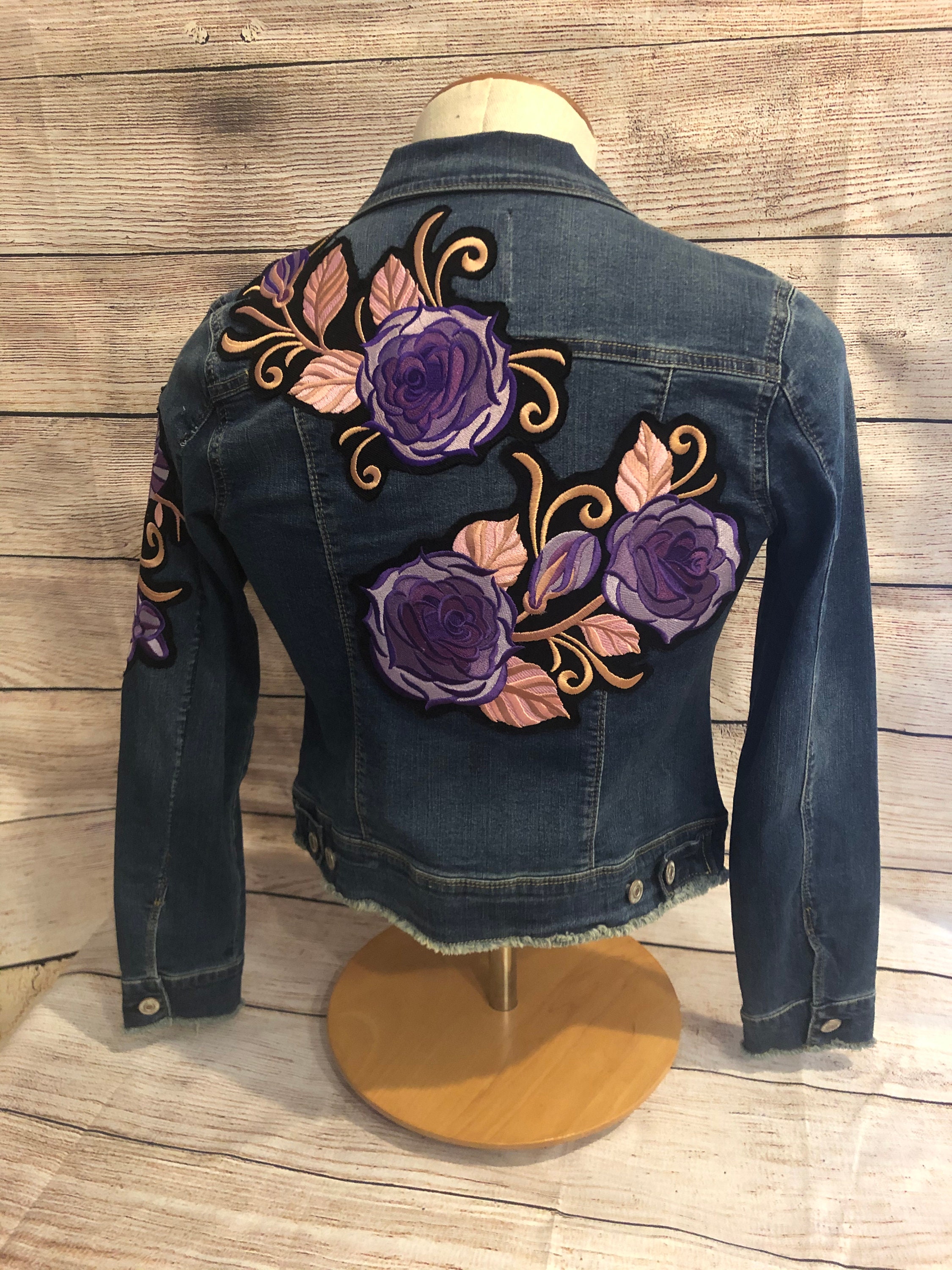Rose embroidered deals denim jacket mens