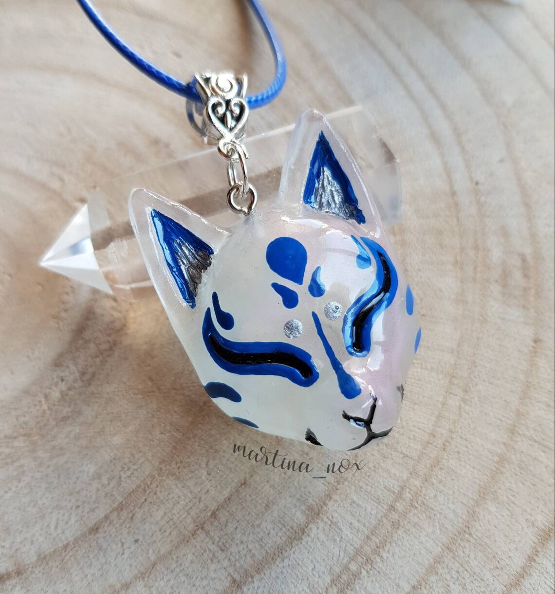 Kitsune Yokai Necklace Fox Japan Blue Otaku Jewelry Etsy