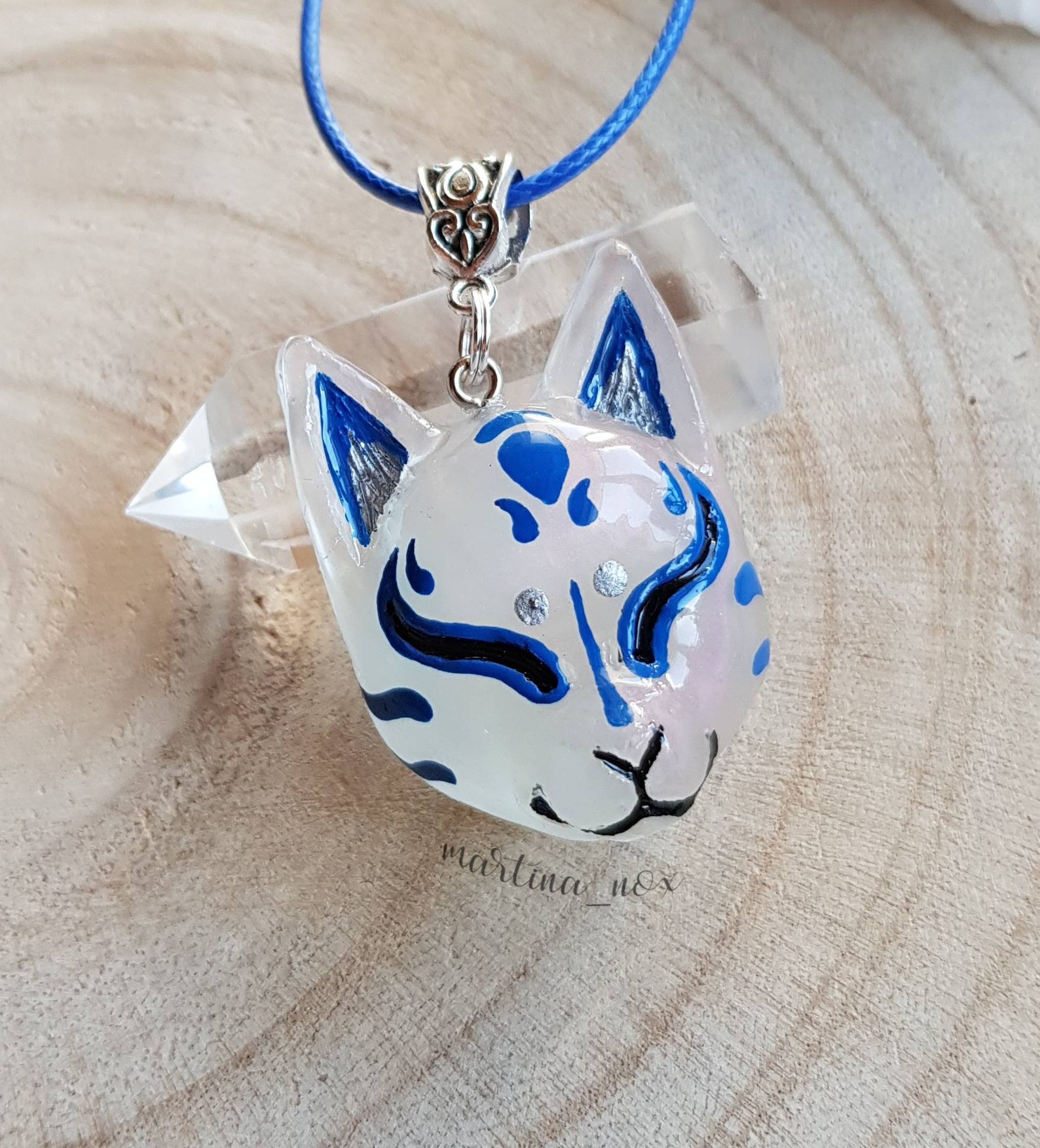 Kitsune Yokai Necklace Fox Japan Blue Otaku Jewelry Etsy