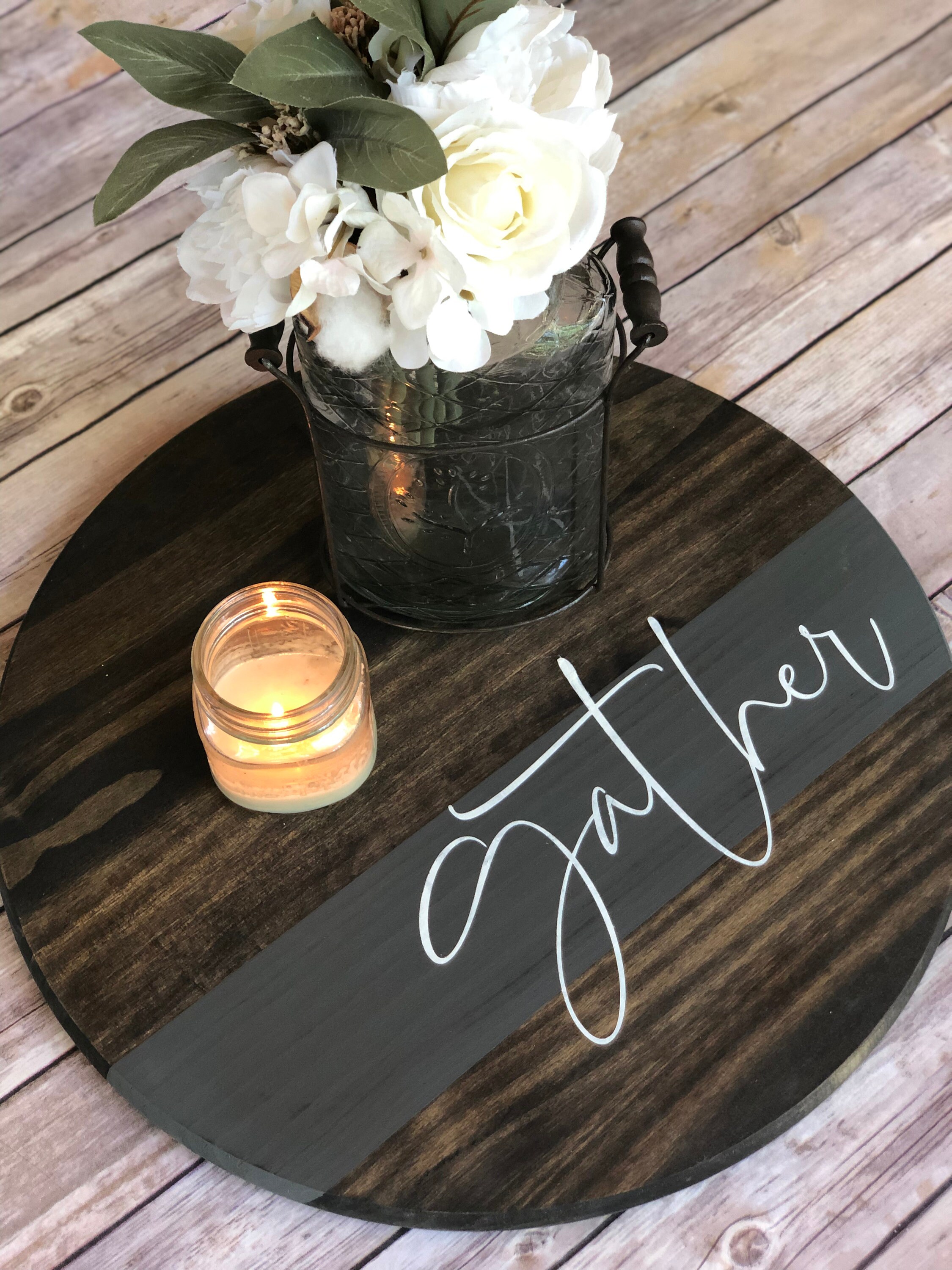 Gather Round Farmhouse Wood Sign Living Room Decor Wooden Etsy