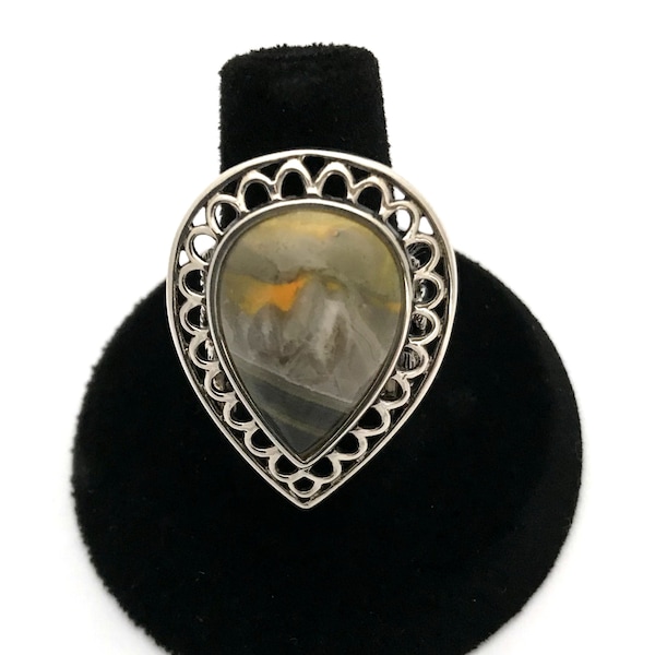 Barse pear cut agate sterling silver ring, size 7