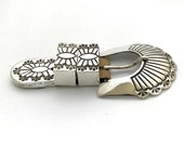 Navajo 1980s four-piece sterling silver handmade ranger belt buckle set