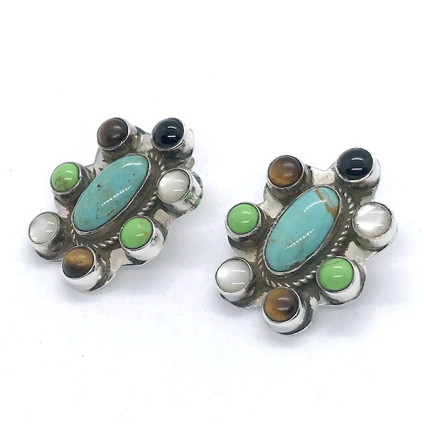 1990s Navajo Leander Nezzie multi-gem earrings