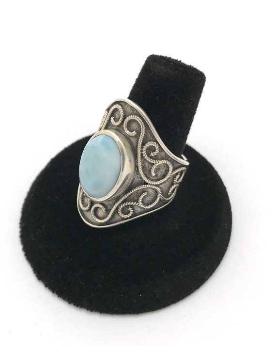 Larimar ring, wide sterling silver setting, size 9 - image 5