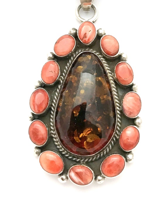 Navajo signed Bea Tom Baltic amber and spiny oyst… - image 3