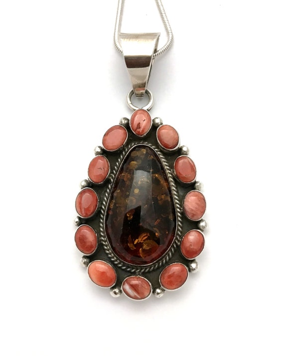 Navajo signed Bea Tom Baltic amber and spiny oyst… - image 2