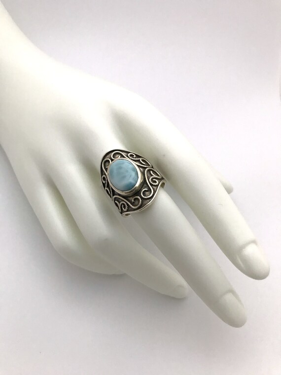 Larimar ring, wide sterling silver setting, size 9 - image 6