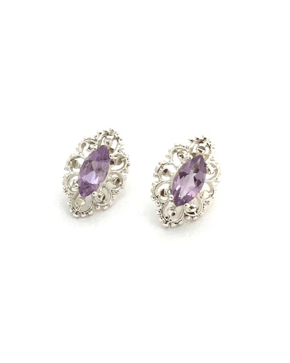 Handmade amethyst sterling silver filigree earring