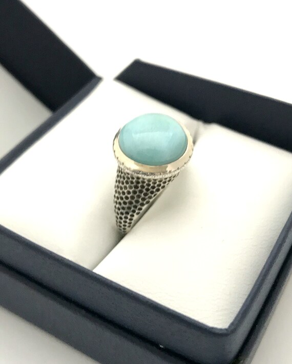 Larimar ring, sterling silver textured band, size… - image 6
