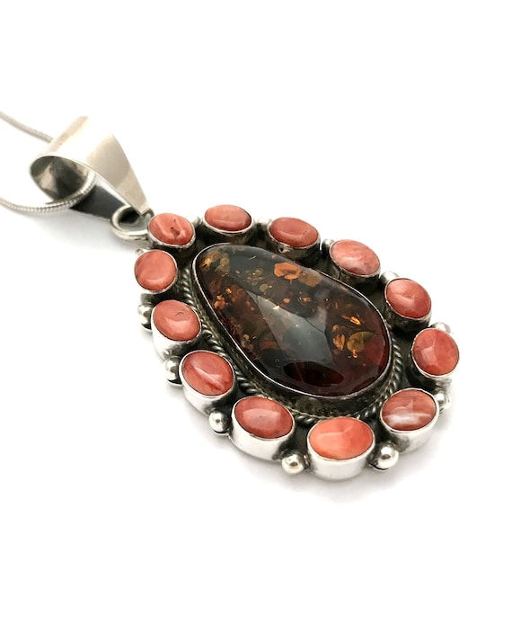 Navajo signed Bea Tom Baltic amber and spiny oyst… - image 1