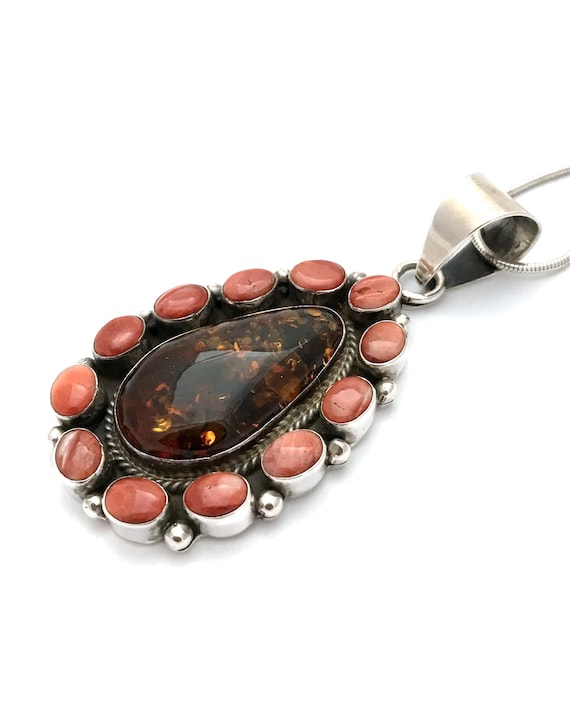 Navajo signed Bea Tom Baltic amber and spiny oyst… - image 5