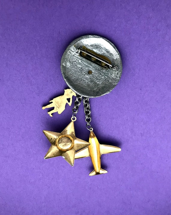 Rare 1960s mixed metal compass pin with star, pla… - image 3