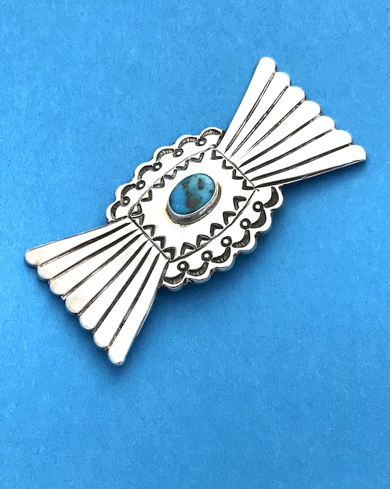 Fantastic Vintage Native American Navajo Old Kingman Turquoise Sterling Silver Kachina Pin Fantastic Vintage Native American Navajo Old Kingman Turquoise Sterling Silver Kachina Pin