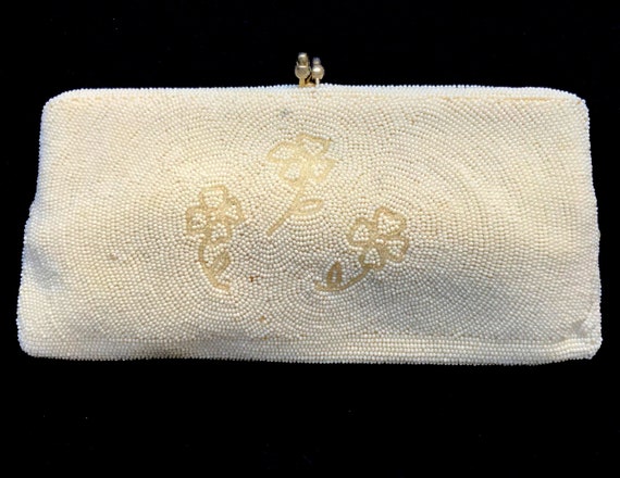 1950s Siletti white beaded handmade clutch - image 2