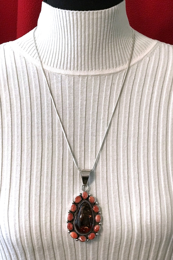 Navajo signed Bea Tom Baltic amber and spiny oyst… - image 6