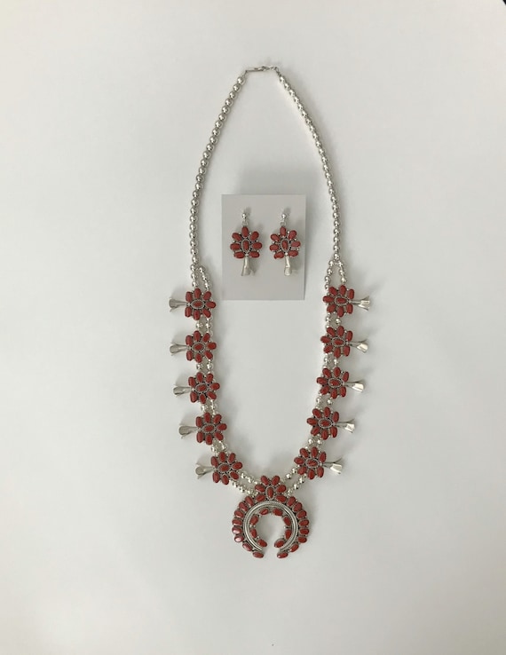 353 Gram Vintage Native American Navajo Turquoise Coral Sterling Silver Squash Blossom Necklace 353 Gram Vintage Native American Navajo Turquoise Coral Sterling Silver Squash Blossom Necklace